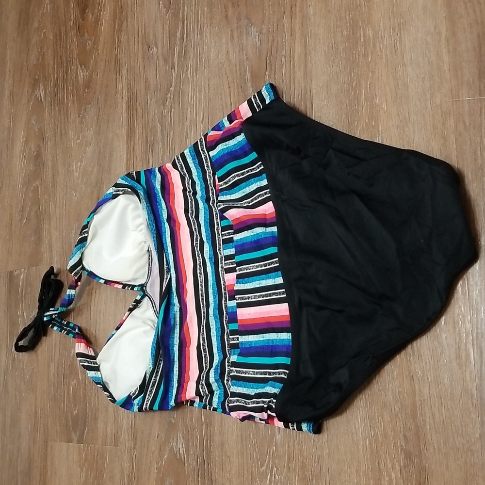 (M/L) Foxy Jeans Colorful Two Piece Tankini Swimsuit Beach Pool Vacation - Picture 14 of 14